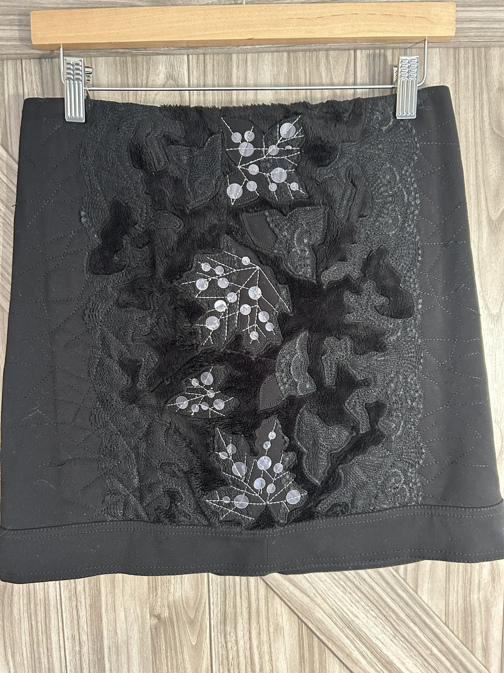 Save The Queen Black Mixed Media Applique Mini Skirt Size Small Made In Italy